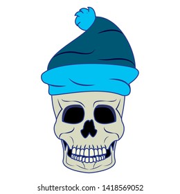 Cool skull with winter hat cartoon isolated vector illustration graphic design