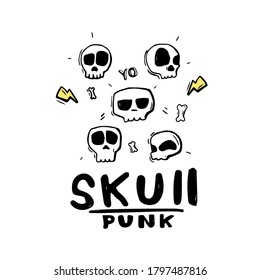 
Cool skulls with text. Vector illustrations for T-shirt prints and other purposes.