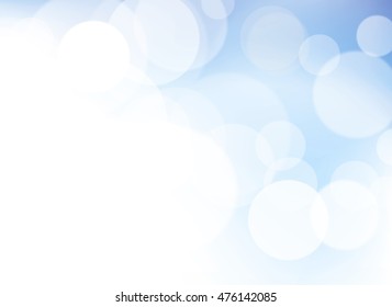 Cool sky blue blurred bokeh vector background with open white light area. Shows luminosity and layered effects with transparent circles