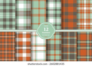 Cool Slate Tartan patterns fabric texture. Modern Cream Bisque Seamless Tartan Set of 12