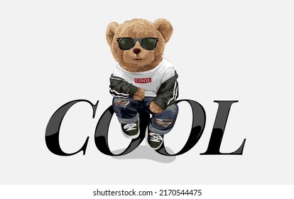 cool slogan with bear doll in cool fashion style vector ilustration svg