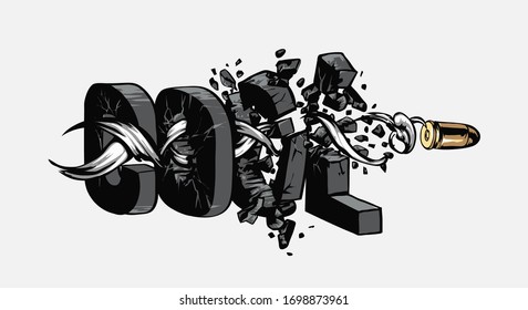 cool slogan shot through by bullet graphic illustration