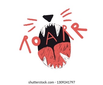 Cool slogan for t shirt. Modern print for kids. Vector illustration. Creative typography slogan design. Sign "ROARR".