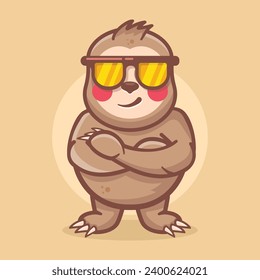 cool sloth animal character mascot with crossed arms isolated cartoon in flat style design