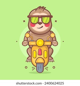 caricatura aislada de un personaje de un animal fanático que monta una motocicleta scooter 