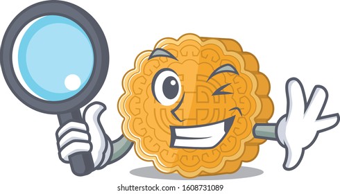 Cool and Smart chinese mooncake Detective cartoon mascot style