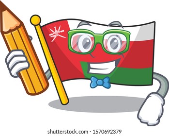 Cool smart flag oman Student character holding pencil