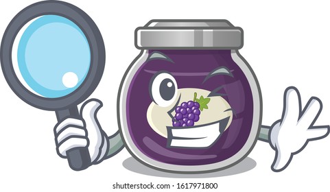 Cool and Smart grape jam Detective cartoon mascot style