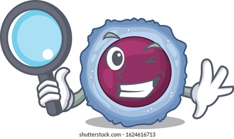 Cool and Smart lymphocyte cell Detective cartoon mascot style