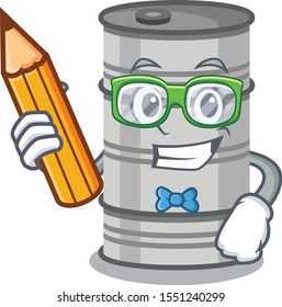 Cool smart oil drum student character holding pencil