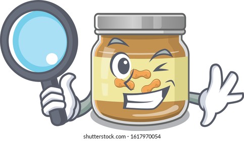 Cool and Smart peanut butter Detective cartoon mascot style