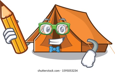 Cool smart Student camping tent Scroll character holding pencil