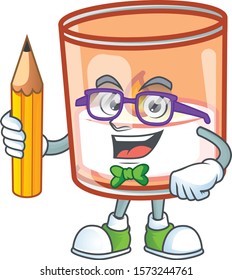 Cool smart Student candle in glass character holding pencil