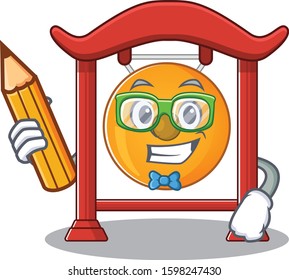 Cool smart Student chinese gong Scroll character holding pencil