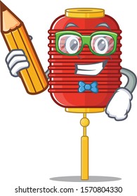 Cool smart Student chinese lantern character holding pencil