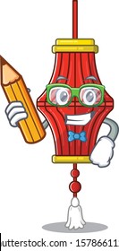 Cool smart Student chinese paper lanterns character holding pencil