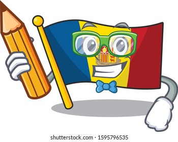 Cool smart Student flag andorra Scroll character holding pencil