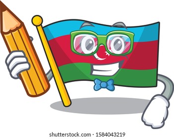 Cool smart Student flag azerbaijan character holding pencil