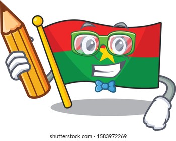 Cool smart Student flag burkina faso character holding pencil