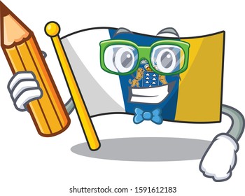Cool smart Student flag canary island Scroll character holding pencil