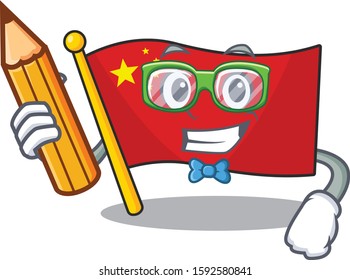 Cool smart Student flag china Scroll character holding pencil