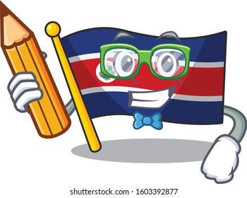Cool smart Student flag costa rica Scroll character holding pencil
