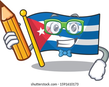 Cool smart Student flag cuba Scroll character holding pencil