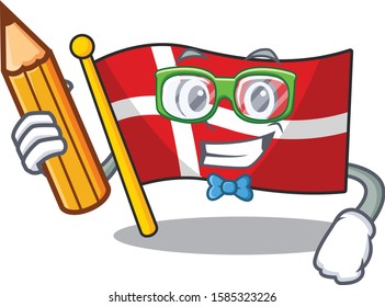 Cool smart Student flag denmark character holding pencil