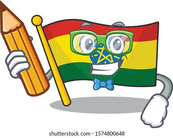 Cool smart Student flag ethiopia character holding pencil
