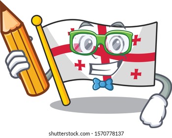 Cool smart Student flag georgia character holding pencil