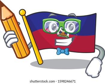 Cool smart Student flag haiti Scroll character holding pencil