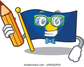 Cool smart Student flag kosovo character holding pencil