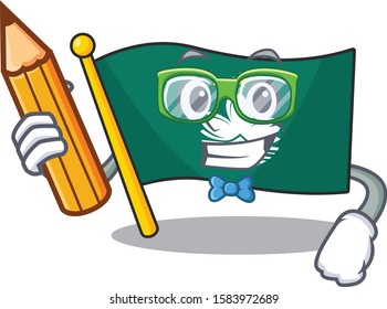 Cool smart Student flag macau character holding pencil