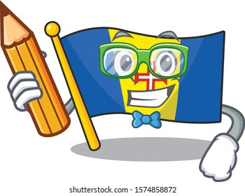 Cool smart Student flag madeira character holding pencil