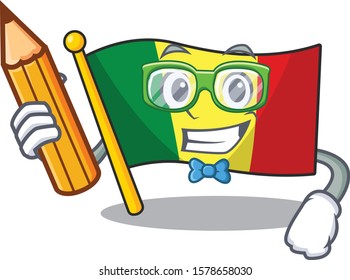 Cool smart Student flag mali character holding pencil