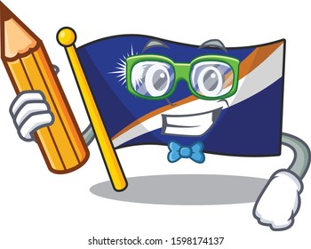 Cool smart Student flag marshall island Scroll character holding pencil