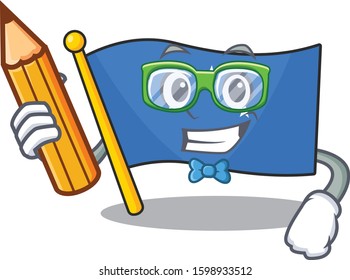 Cool smart Student flag micronesia Scroll character holding pencil