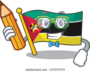 Cool smart Student flag mozambique character holding pencil