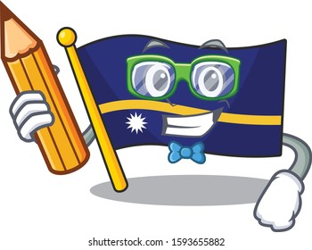Cool smart Student flag nauru Scroll character holding pencil