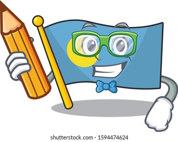 Cool smart Student flag palau Scroll character holding pencil