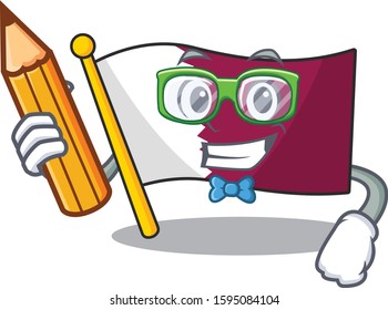 Cool smart Student flag qatar Scroll character holding pencil
