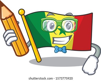 Cool smart Student Flag Senegal character holding pencil