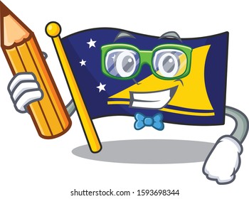Cool smart Student flag tokelau Scroll character holding pencil