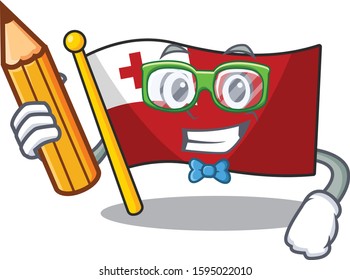 Cool smart Student flag tonga Scroll character holding pencil
