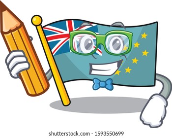 Cool smart Student flag tuvalu Scroll character holding pencil
