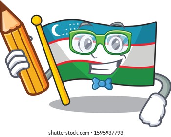 Cool smart Student flag uzbekistan Scroll character holding pencil