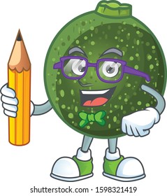 Cool smart Student gem squash mascot with a pencil