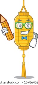 Cool smart Student lamp hanging character holding pencil