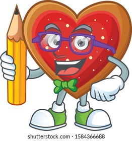 Cool smart Student love cookies character holding pencil