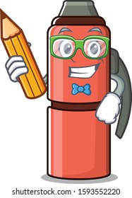 Cool smart Student thermos bottle Scroll character holding pencil
